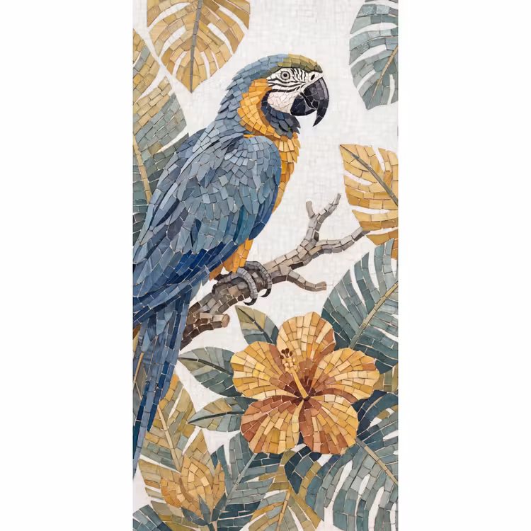 Vogel - Tak - Natuur - Mozaïek - Blauw Behang Vlies klein -3d_website