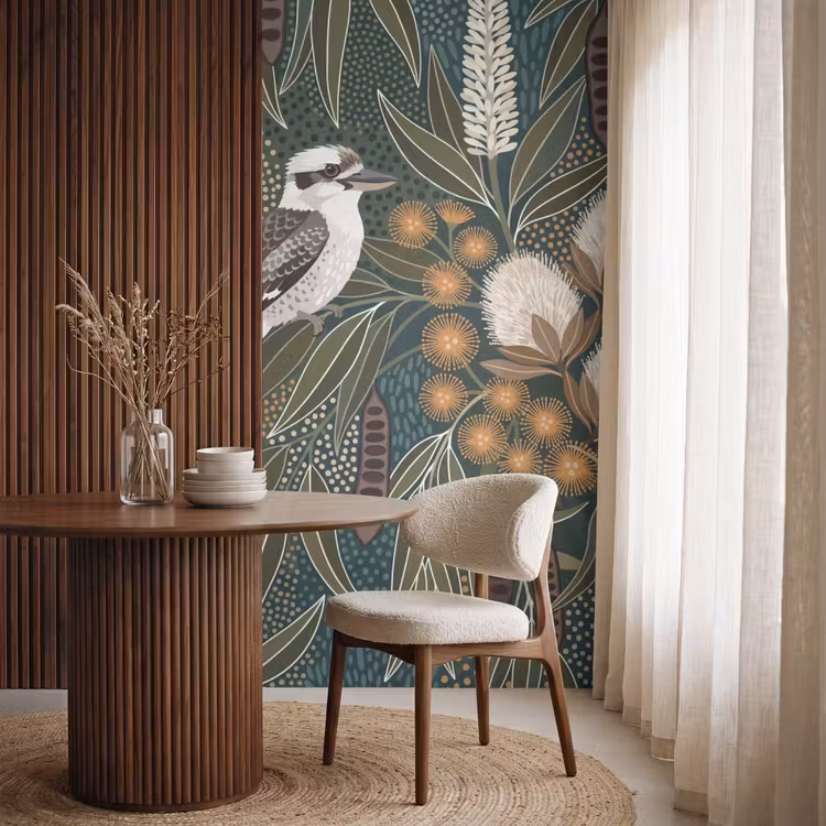 Vogel - Bladeren - Natuur - Illustratie - Groen Behang Vlies klein -sfeer1