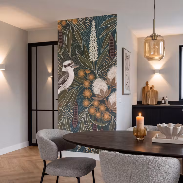 Vogel - Bladeren - Natuur - Illustratie - Groen Behang Vlies klein -sfeer3