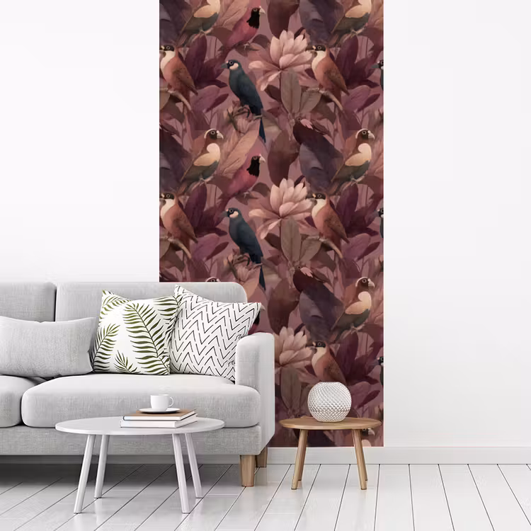Vogels - Bladeren - Roze fotobehang vinyl groot 64 -woonkamer