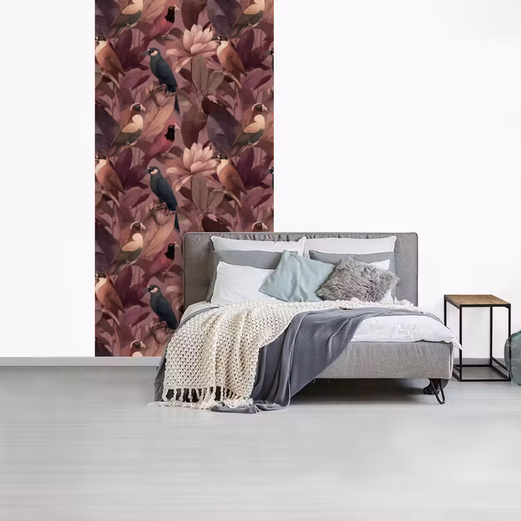 Vogels - Bladeren - Roze fotobehang vinyl groot 64 -slaapkamer