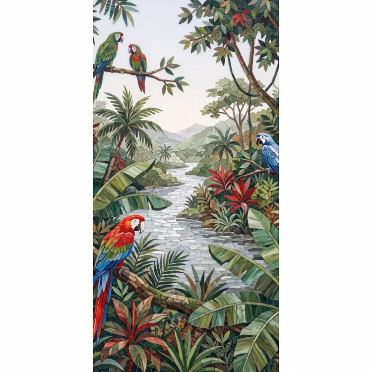 Vogel - Jungle - Natuur - Mozaïek - Groen Behang Vlies klein -3d_website