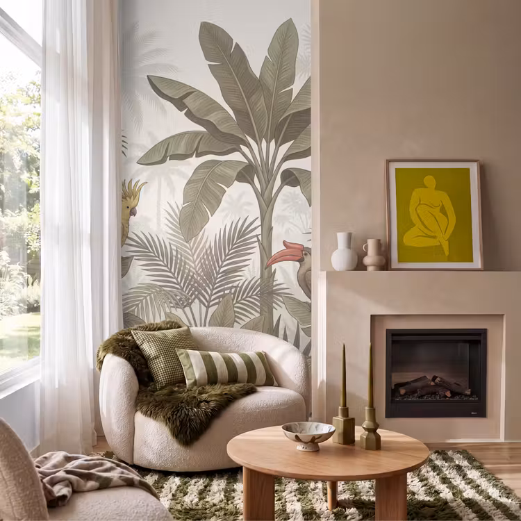 Vogel - Jungle - Tropisch - Illustratie - Groen Behang Vlies klein -sfeer2