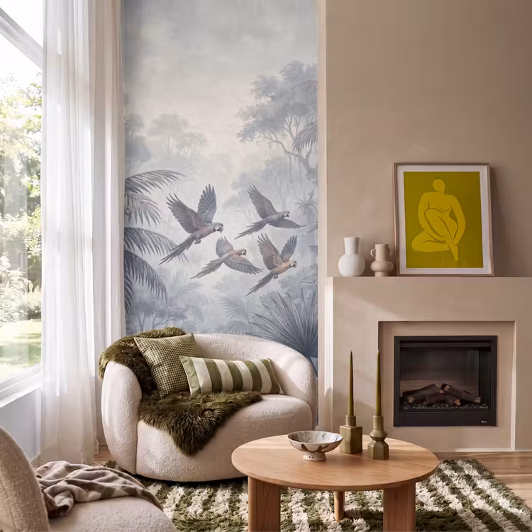 Vogel - Vliegend - Jungle - Vintage - Dieren Behang Vlies klein -sfeer2