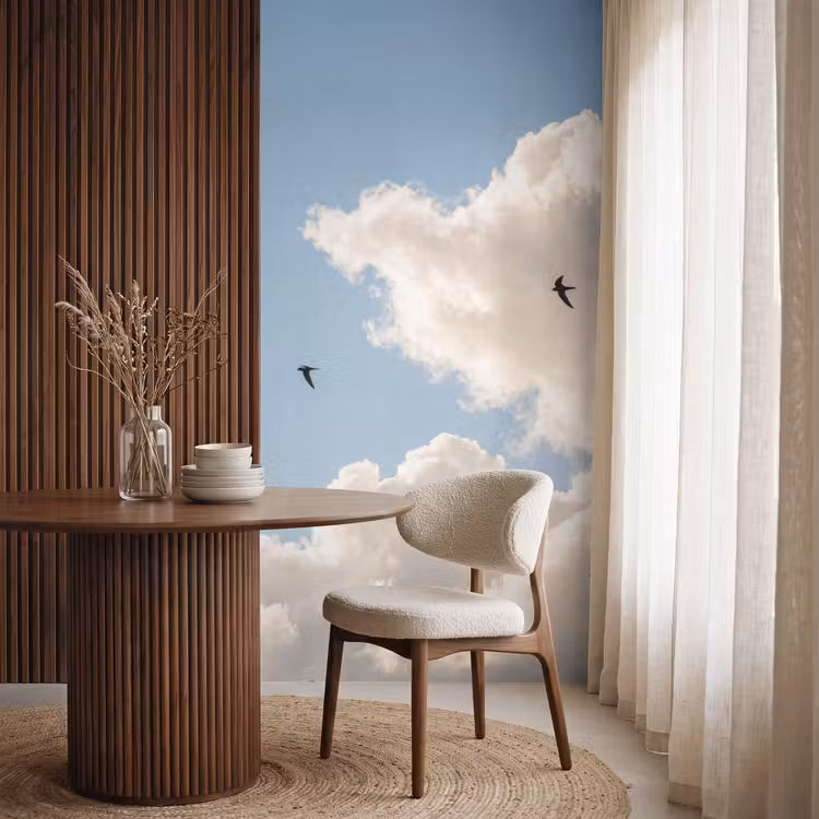 Vogel - Vlucht - Wolken - Natuur - Blauw Behang Vlies klein -sfeer1