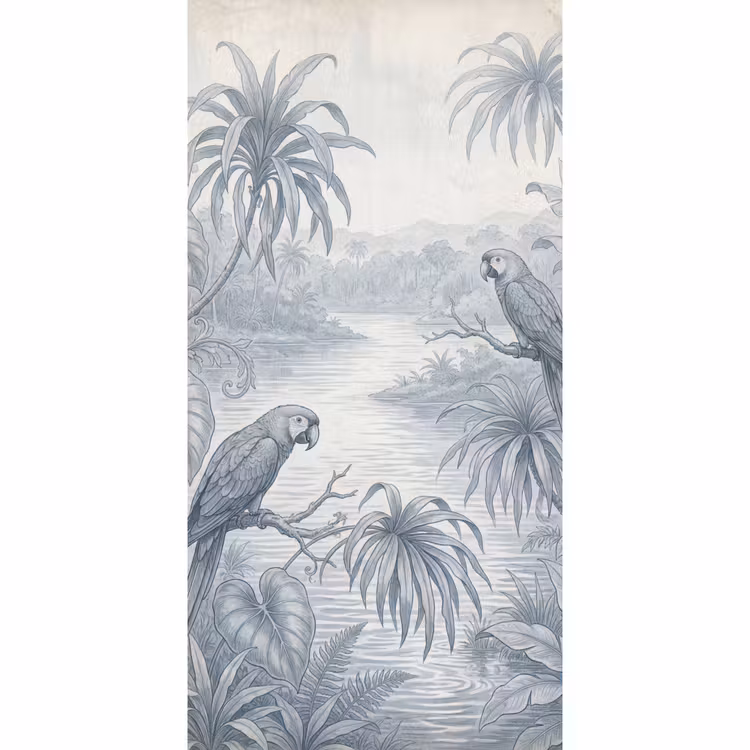 Vogel - Rivier - Tropisch - Illustratie - Blauw Behang Vlies klein -3d_website