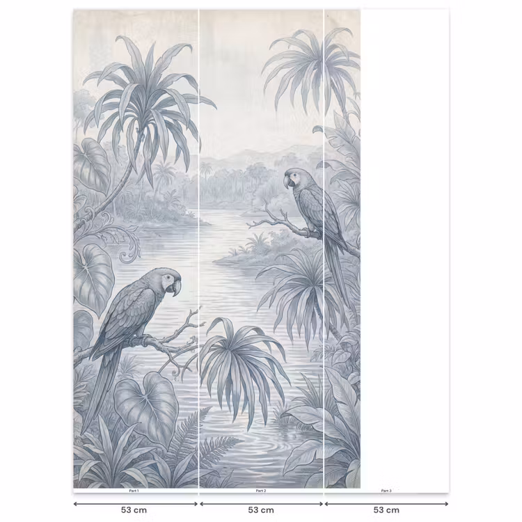 Vogel - Rivier - Tropisch - Illustratie - Blauw Behang Vlies klein -USP_banen
