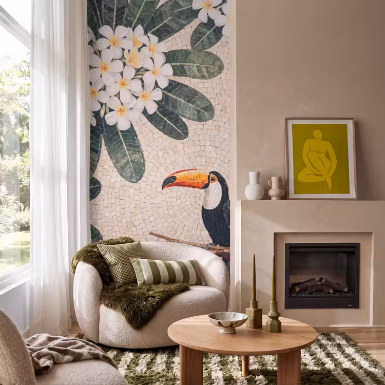 Vogel - Mozaïek - Tropisch - Natuur - Kleurrijk Behang Vlies klein -sfeer2