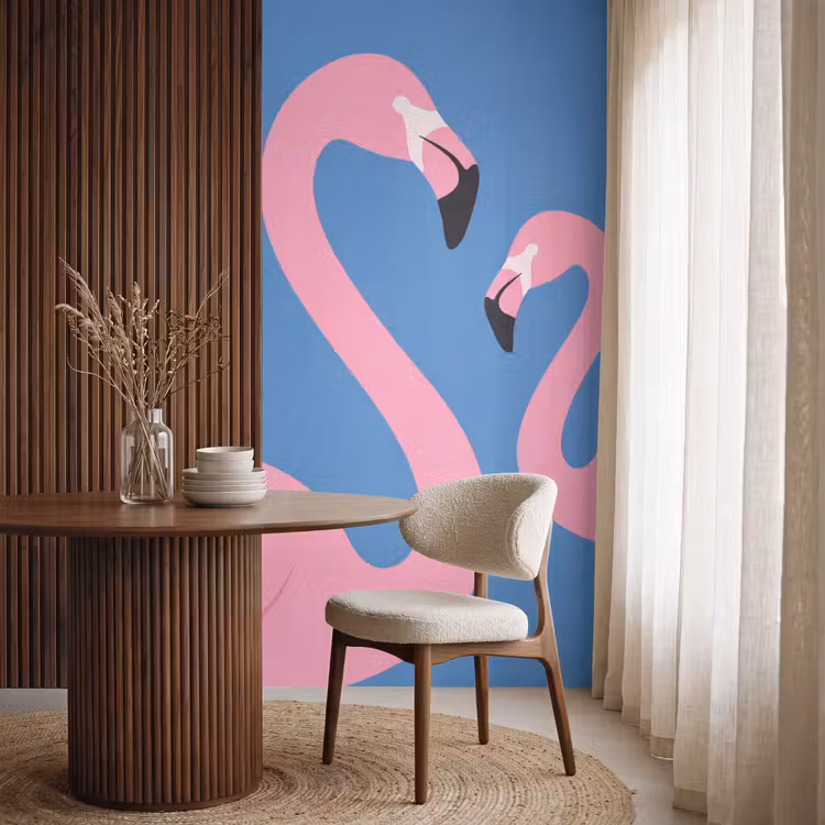 Vogel - Paar - Dieren - Modern - Roze Behang Vlies klein -sfeer1