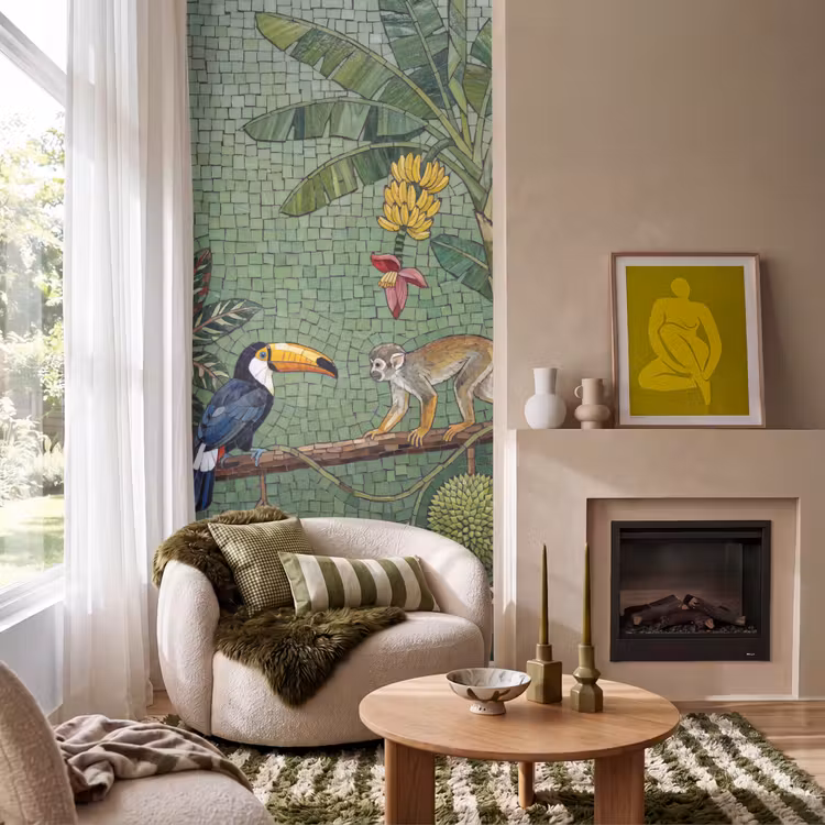 Vogel - Dier - Jungle - Mozaïek - Natuur Behang Vlies klein -sfeer2