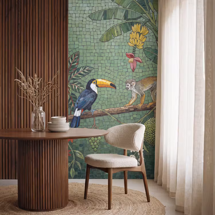 Vogel - Dier - Jungle - Mozaïek - Natuur Behang Vlies klein -sfeer1