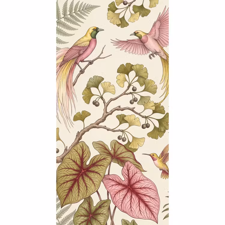 Vogels - Tropisch - Botanisch - Roze Behang Vlies klein -3d_website