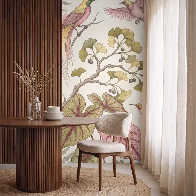 Vogels - Tropisch - Botanisch - Roze Behang Vlies klein -sfeer1