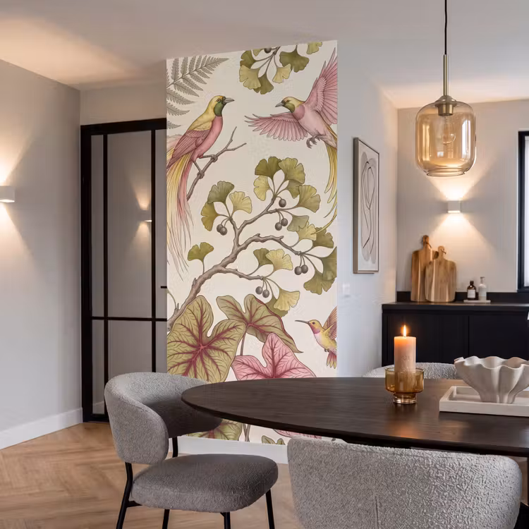 Vogels - Tropisch - Botanisch - Roze Behang Vlies klein -sfeer3