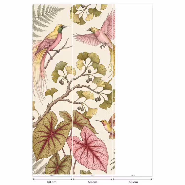 Vogels - Tropisch - Botanisch - Roze Behang Vlies klein -USP_banen