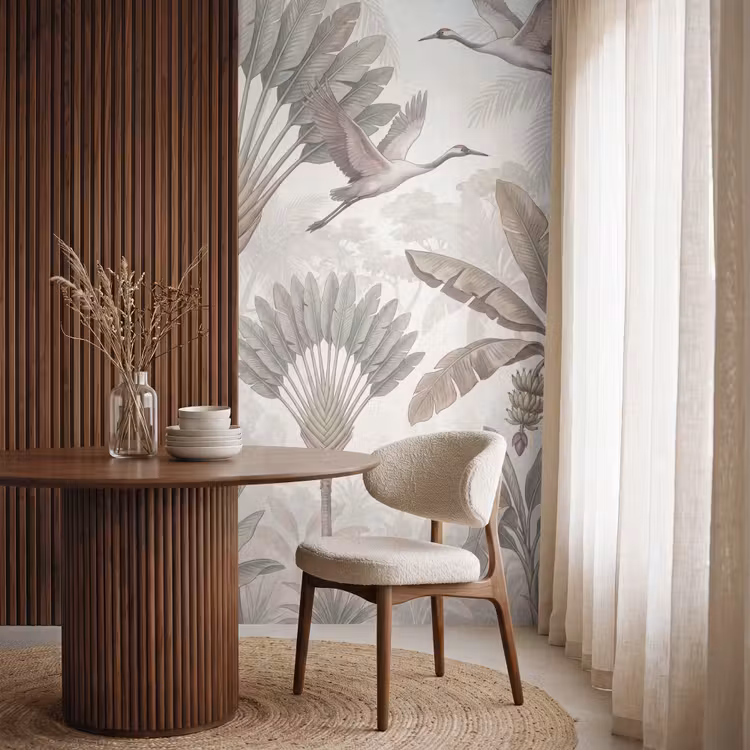 Vogel - Tropisch - Jungle - Natuur - Beige Behang Vlies klein -sfeer1