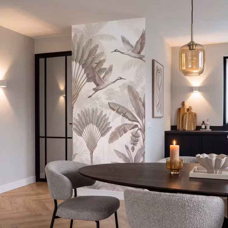 Vogel - Tropisch - Jungle - Natuur - Beige Behang Vlies klein -sfeer3