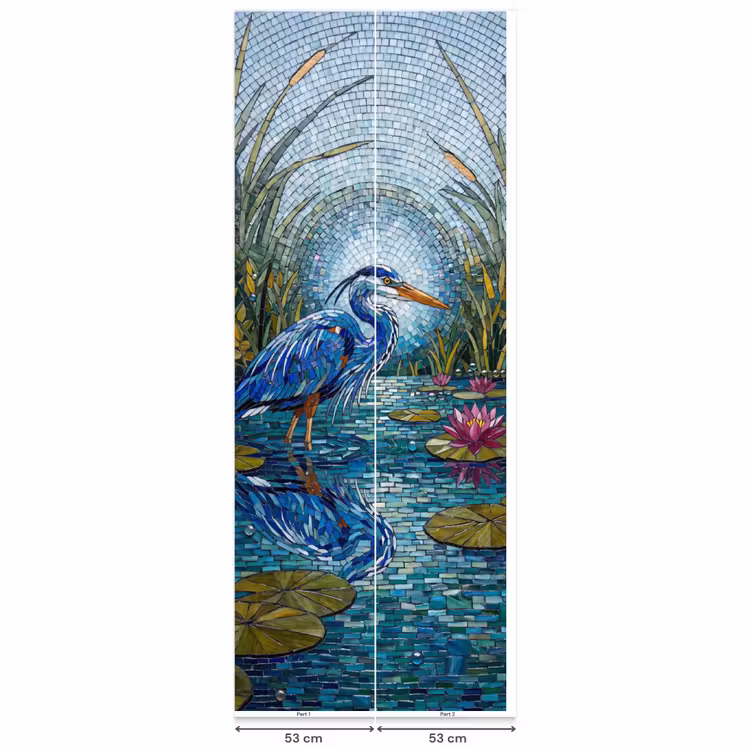 Vogel - Water - Natuur - Abstract - Blauw Behang Vlies klein -USP_banen