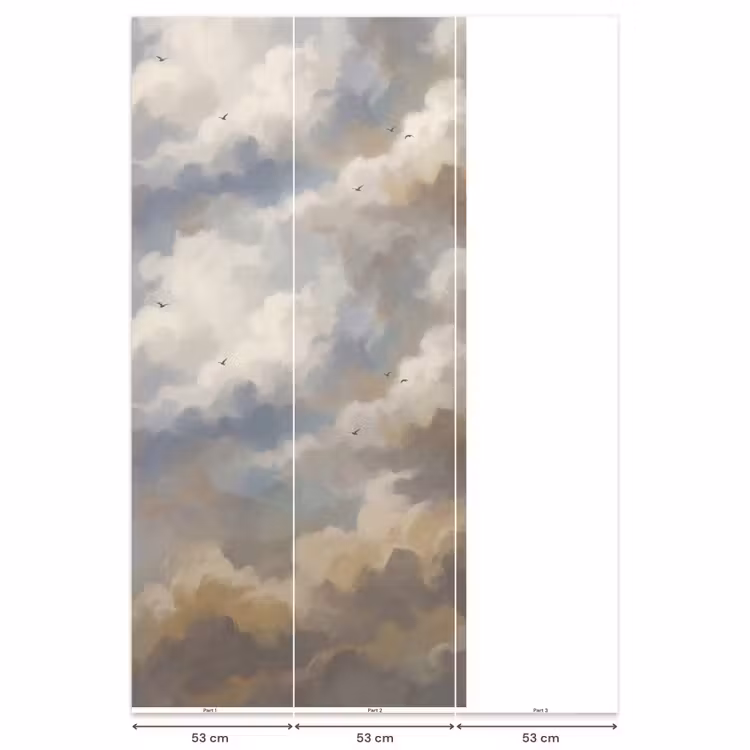 Vogel - Wolken - Natuur - Modern - Grijs Behang Vlies klein -USP_banen