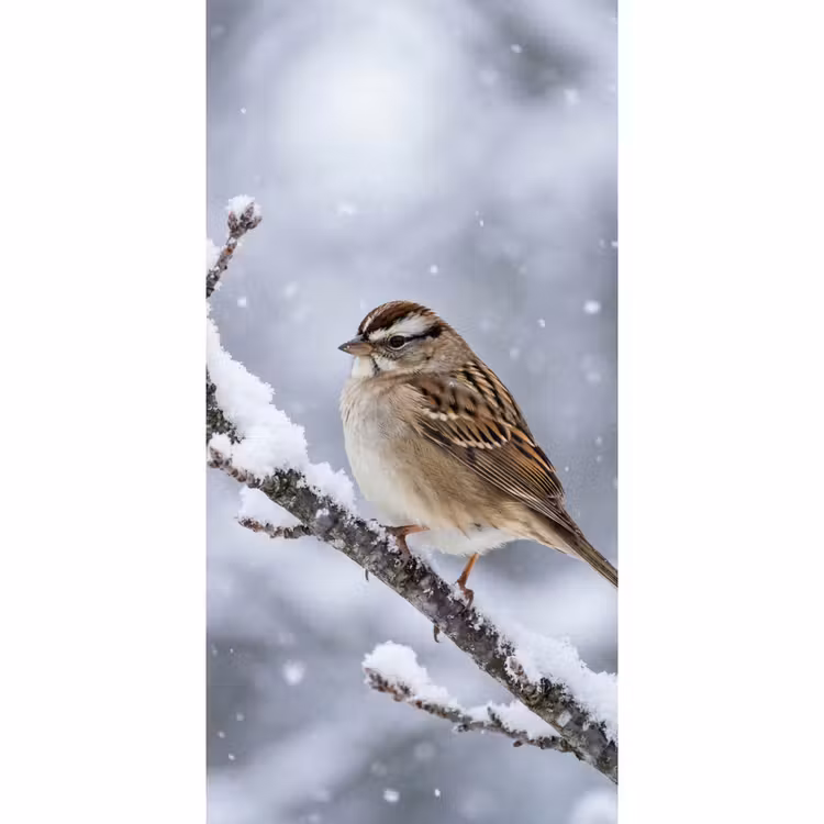 Vogel - Tak - Sneeuw - Winter Behang Vlies klein -3d_website