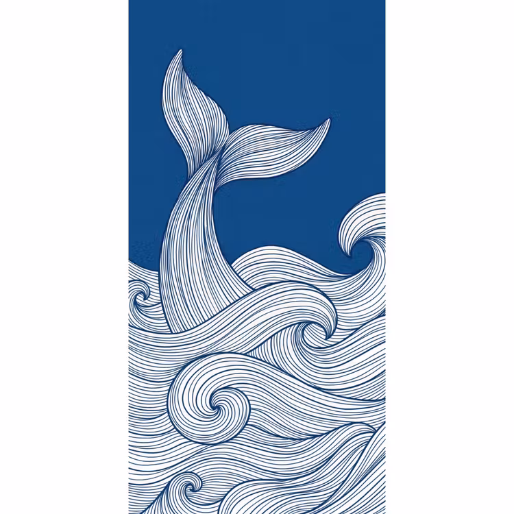 Walvis - Staart - Golven - Lijntekening - Blauw Behang Vlies klein -3d_website