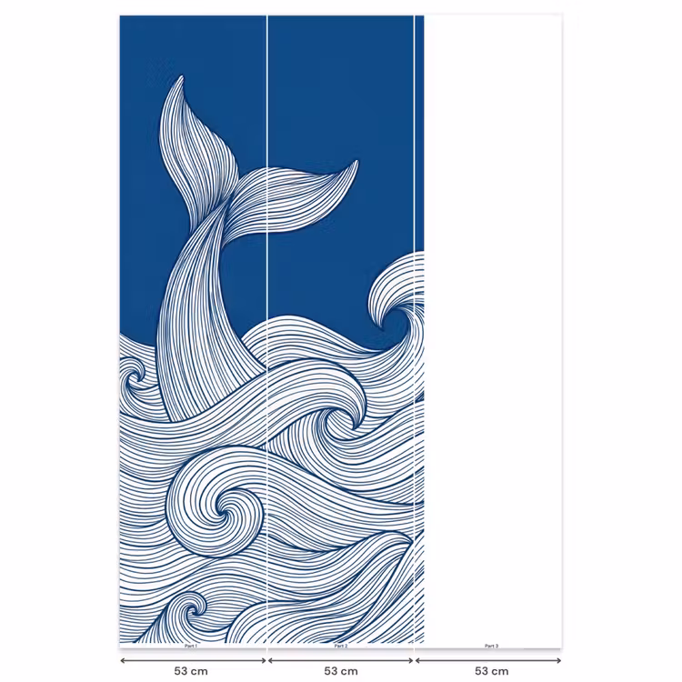 Walvis - Staart - Golven - Lijntekening - Blauw Behang Vlies klein -USP_banen
