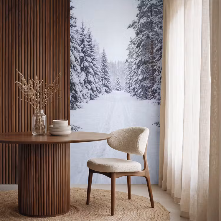 Bos - Winter - Sneeuw - Pad - Natuur Behang Vlies klein -sfeer1