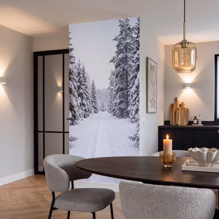 Bos - Winter - Sneeuw - Pad - Natuur Behang Vlies klein -sfeer3