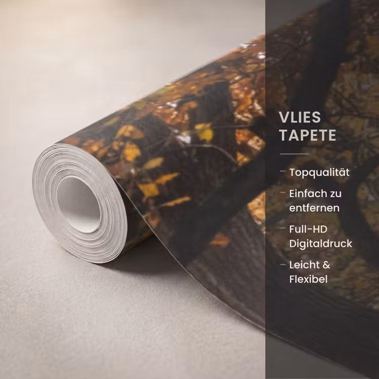 Bospad - Herfstbos - Bladeren - Oranje - Nostalgisch Behang Vlies klein -USP_closeupDE