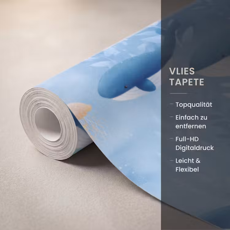 Walvissen - Oceaan - Blauw Behang Vlies klein 1076 -USP_closeupDE