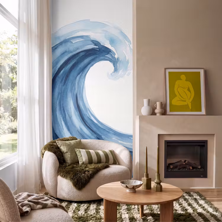 Water - Beweging - Natuur - Modern - Blauw Behang Vlies klein -sfeer2