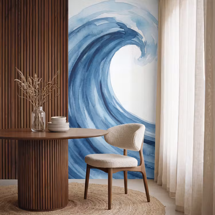 Water - Beweging - Natuur - Modern - Blauw Behang Vlies klein -sfeer1