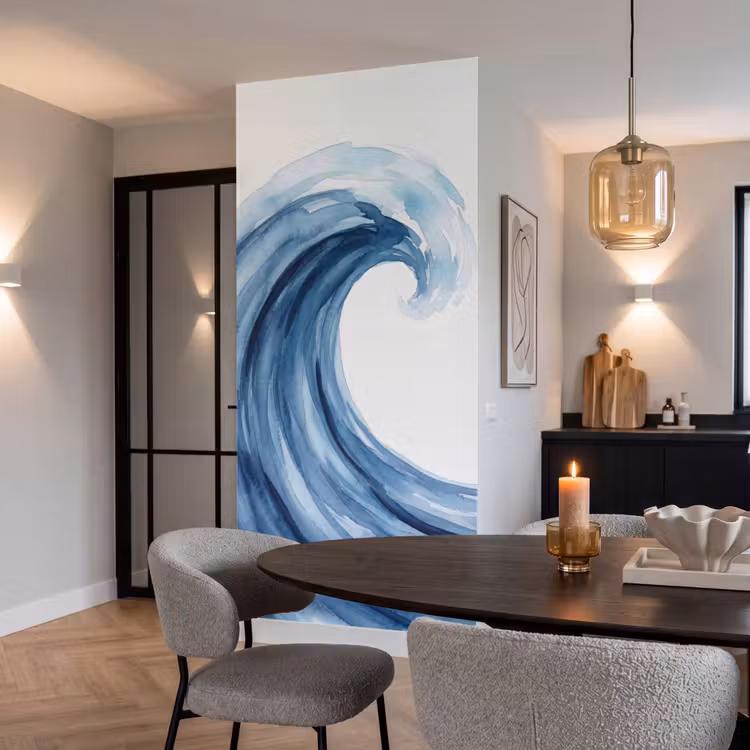 Water - Beweging - Natuur - Modern - Blauw Behang Vlies klein -sfeer3