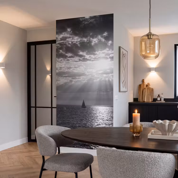 Water - Boot - Lucht - Natuur - Zwart-wit Behang Vlies klein -sfeer3
