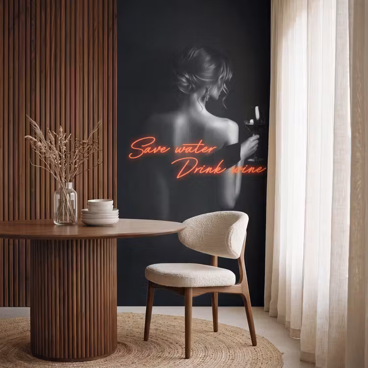 Wijn - Vrouw - Neon - Quote Behang Vlies klein -sfeer1