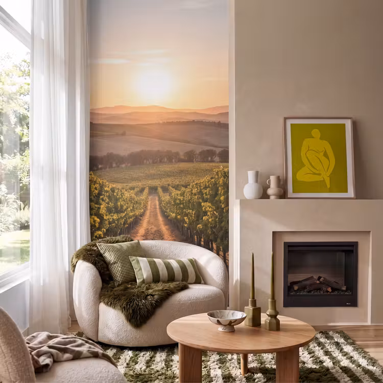 Wijngaard - Zonsondergang - Landschap Behang Vlies klein -sfeer2