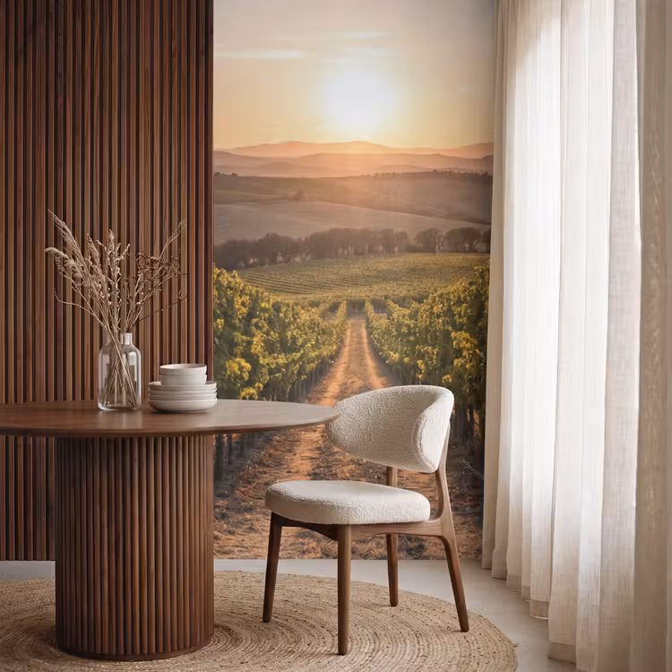 Wijngaard - Zonsondergang - Landschap Behang Vlies klein -sfeer1