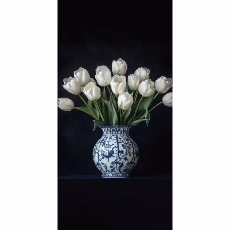 Wit - Bloemen - Tulpen - Vaas Behang Vlies klein -3d_website