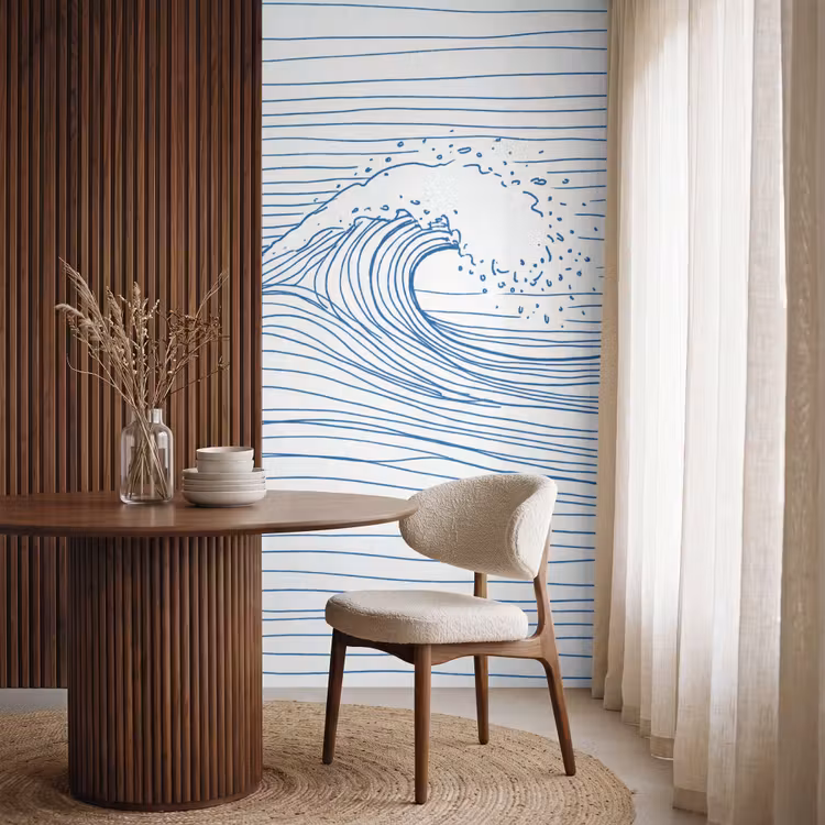 Golf - Brekende - Natuur - Minimalistisch - Blauw Behang Vlies klein -sfeer1