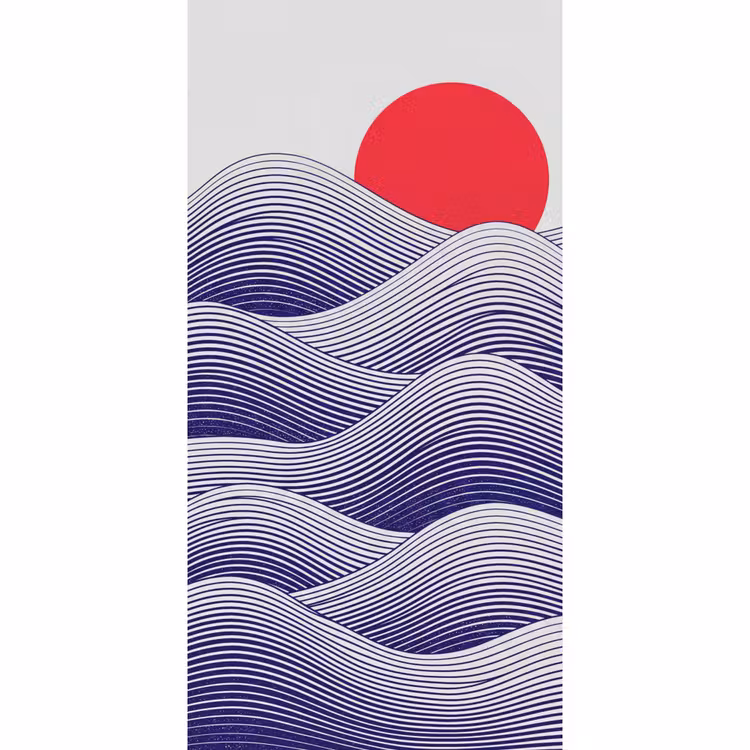Golven - Zon - Natuur - Abstract - Rood Behang Vlies klein -3d_website