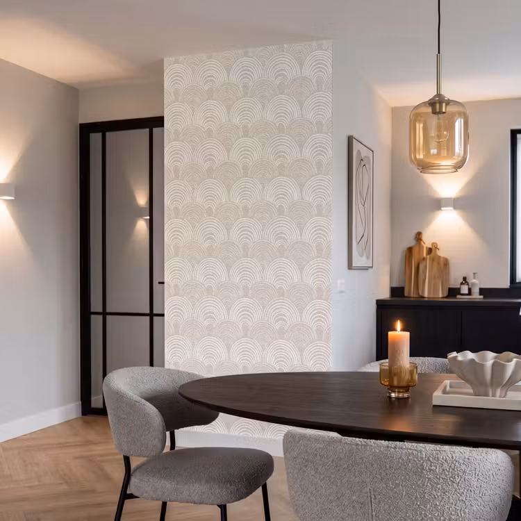 Golven - Structuur - Beige Behang Vlies klein 1076 -sfeer3