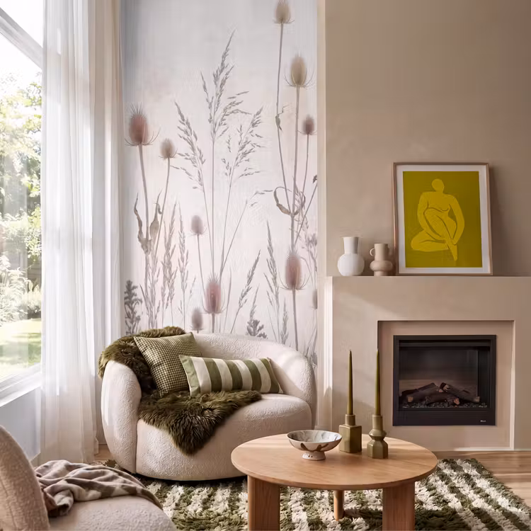 Weidebloemen - Design - Sepia Behang Vlies klein -sfeer2