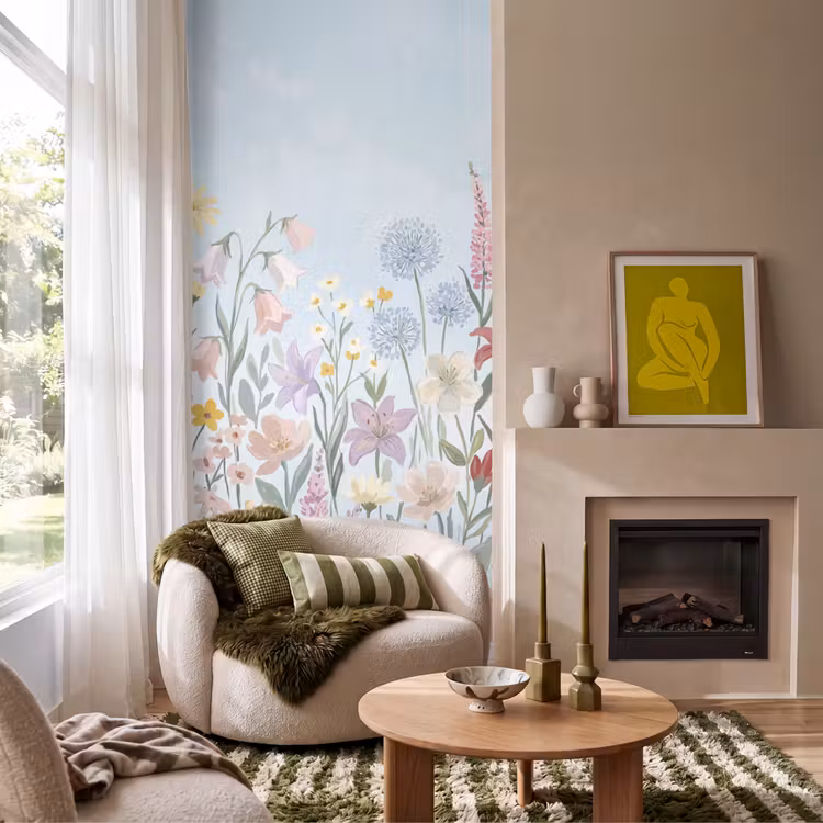 Weidebloemen - Illustratie - Kleurrijk Behang Vlies klein -sfeer2