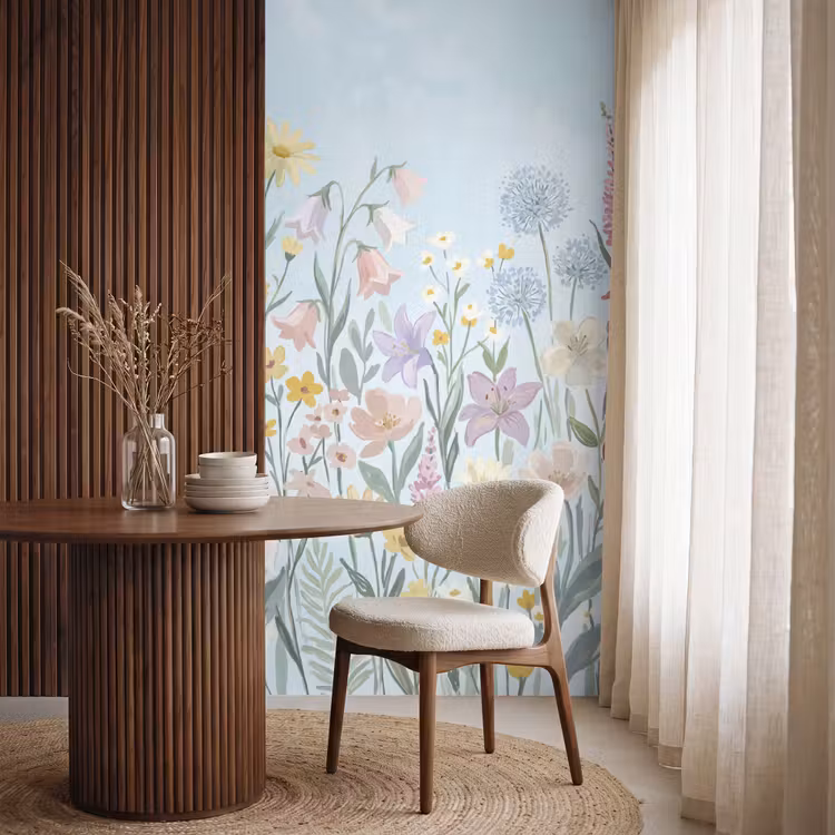 Weidebloemen - Illustratie - Kleurrijk Behang Vlies klein -sfeer1