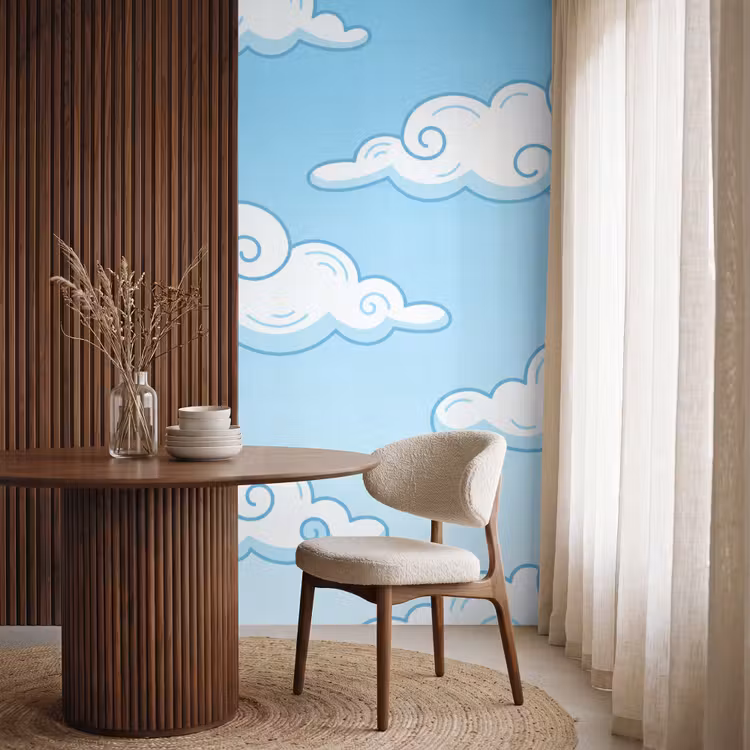 Wolk - Lucht - Cartoon - Blauw - Wit Behang Vlies klein -sfeer1