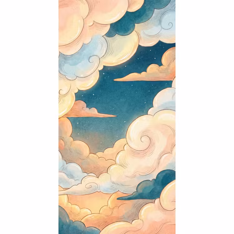 Wolk - Lucht - Natuur - Illustratief - Oranje Behang Vlies klein -3d_website