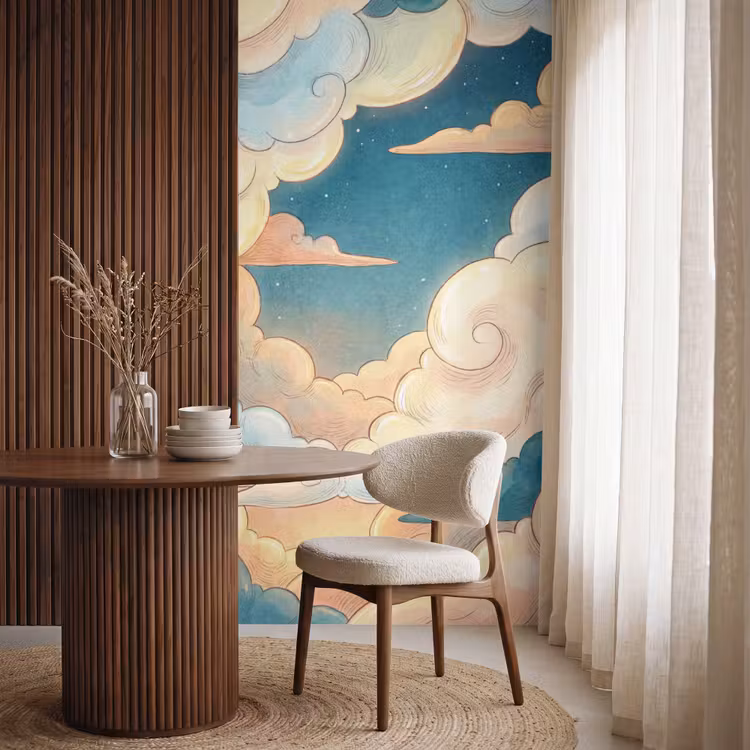 Wolk - Lucht - Natuur - Illustratief - Oranje Behang Vlies klein -sfeer1