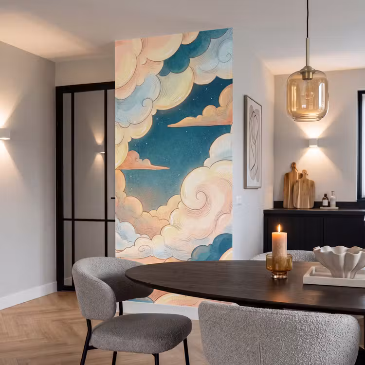 Wolk - Lucht - Natuur - Illustratief - Oranje Behang Vlies klein -sfeer3