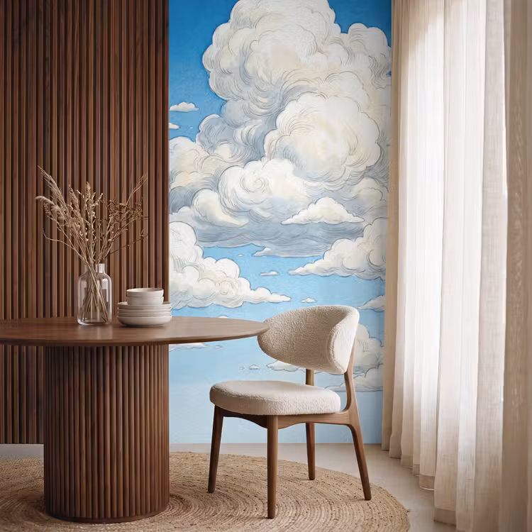 Wolken - Blauwe lucht - Natuur - Modern - Wit Behang Vlies klein -sfeer1