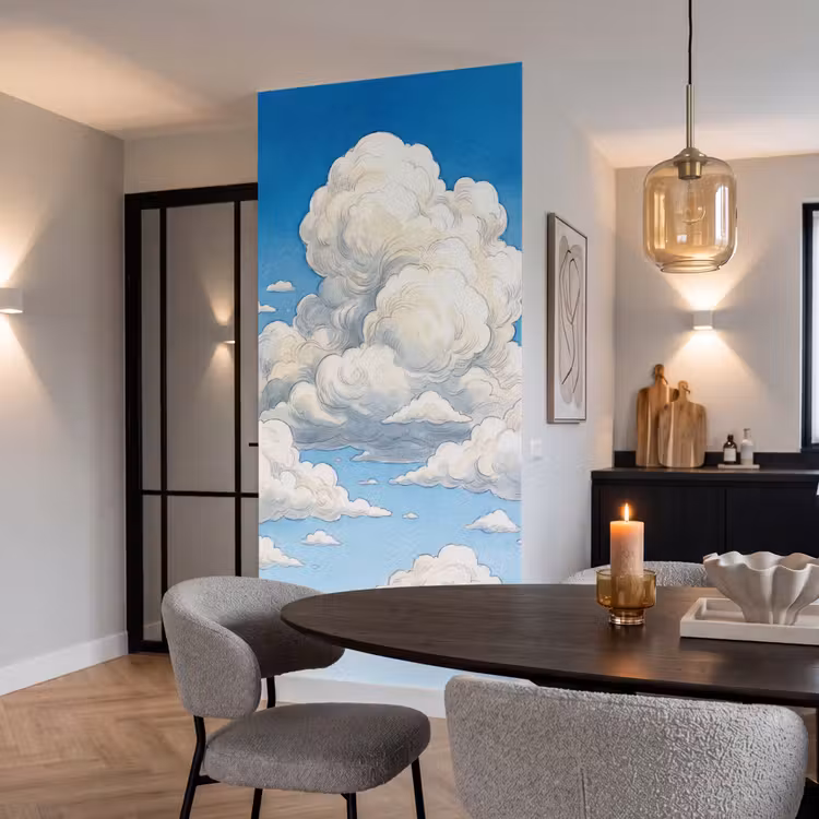 Wolken - Blauwe lucht - Natuur - Modern - Wit Behang Vlies klein -sfeer3